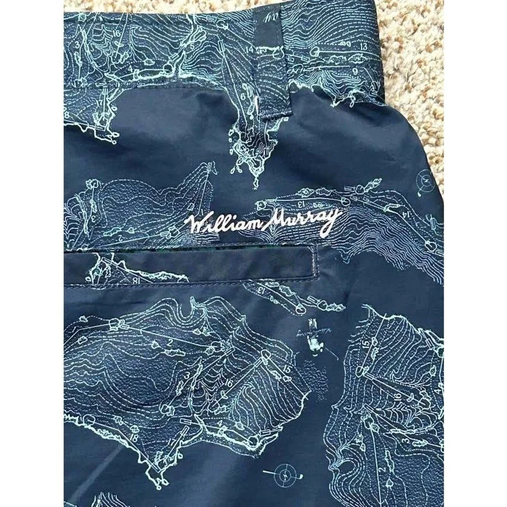 William Murray Golf Shorts Mens 40 Navy Blue Map Print Straight Fit Resort Sport